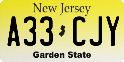 NJ license plate A33CJY