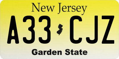 NJ license plate A33CJZ