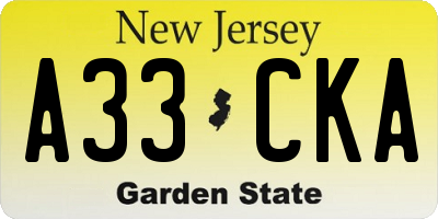NJ license plate A33CKA