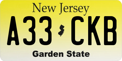 NJ license plate A33CKB