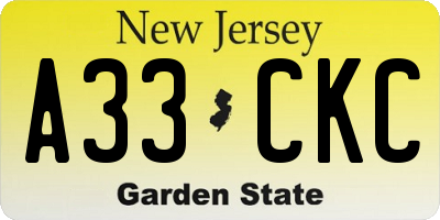 NJ license plate A33CKC