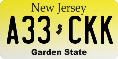 NJ license plate A33CKK
