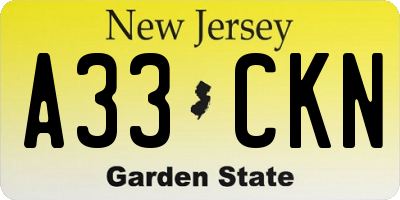 NJ license plate A33CKN