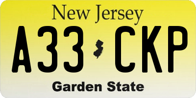 NJ license plate A33CKP