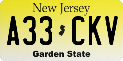 NJ license plate A33CKV