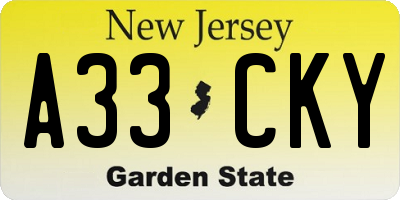 NJ license plate A33CKY