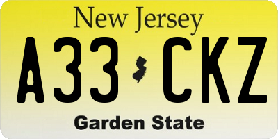 NJ license plate A33CKZ