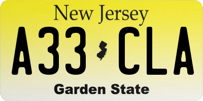 NJ license plate A33CLA