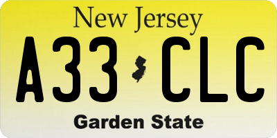 NJ license plate A33CLC