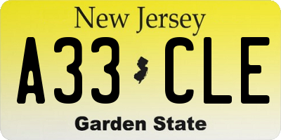 NJ license plate A33CLE