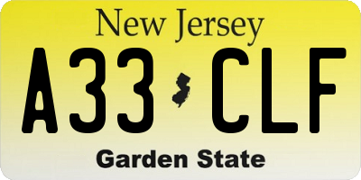 NJ license plate A33CLF
