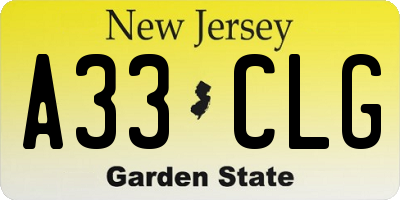 NJ license plate A33CLG