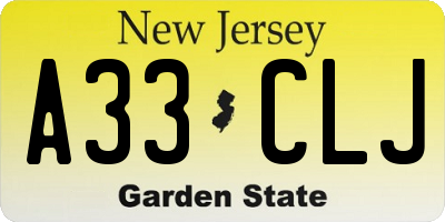NJ license plate A33CLJ