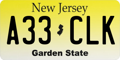 NJ license plate A33CLK