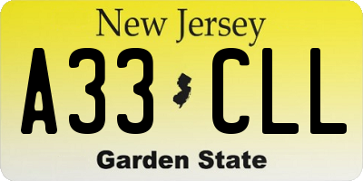 NJ license plate A33CLL