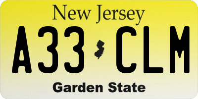 NJ license plate A33CLM