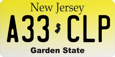 NJ license plate A33CLP
