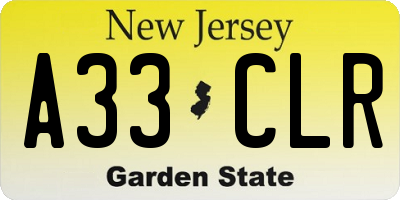 NJ license plate A33CLR