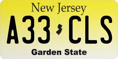 NJ license plate A33CLS