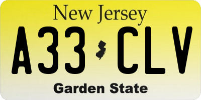 NJ license plate A33CLV