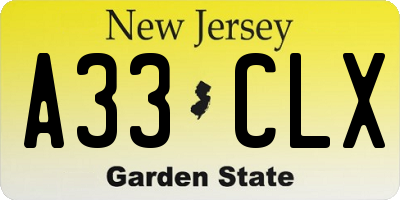 NJ license plate A33CLX