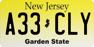 NJ license plate A33CLY