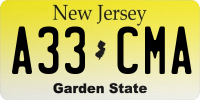 NJ license plate A33CMA