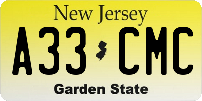 NJ license plate A33CMC