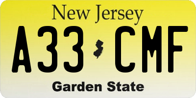 NJ license plate A33CMF