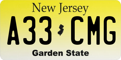 NJ license plate A33CMG