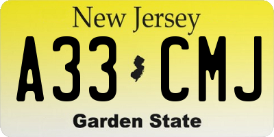 NJ license plate A33CMJ