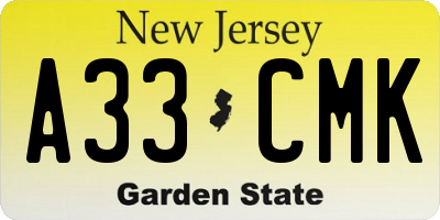 NJ license plate A33CMK