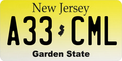 NJ license plate A33CML