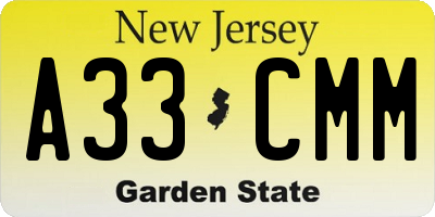 NJ license plate A33CMM