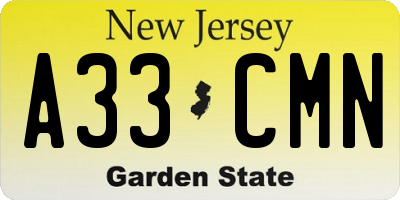 NJ license plate A33CMN