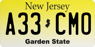 NJ license plate A33CMO