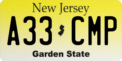 NJ license plate A33CMP