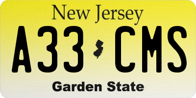 NJ license plate A33CMS