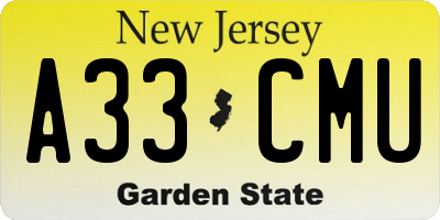 NJ license plate A33CMU