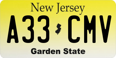NJ license plate A33CMV