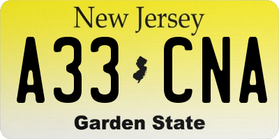 NJ license plate A33CNA