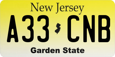 NJ license plate A33CNB