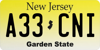 NJ license plate A33CNI