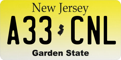 NJ license plate A33CNL