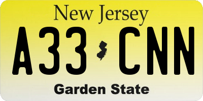 NJ license plate A33CNN