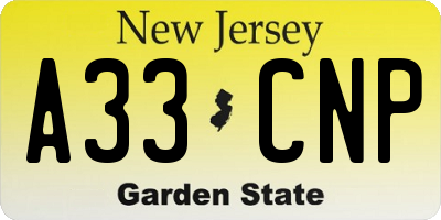 NJ license plate A33CNP