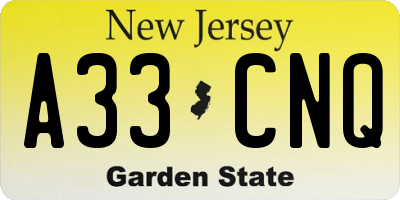 NJ license plate A33CNQ