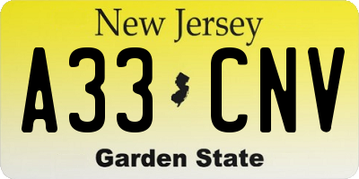 NJ license plate A33CNV