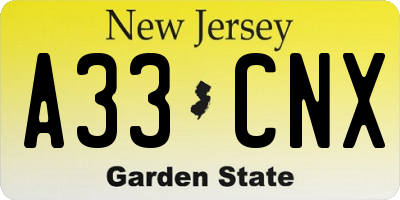 NJ license plate A33CNX
