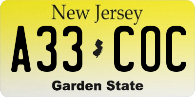 NJ license plate A33COC